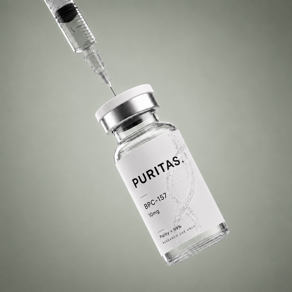 BPC-157 research vial with reconstitution syringe